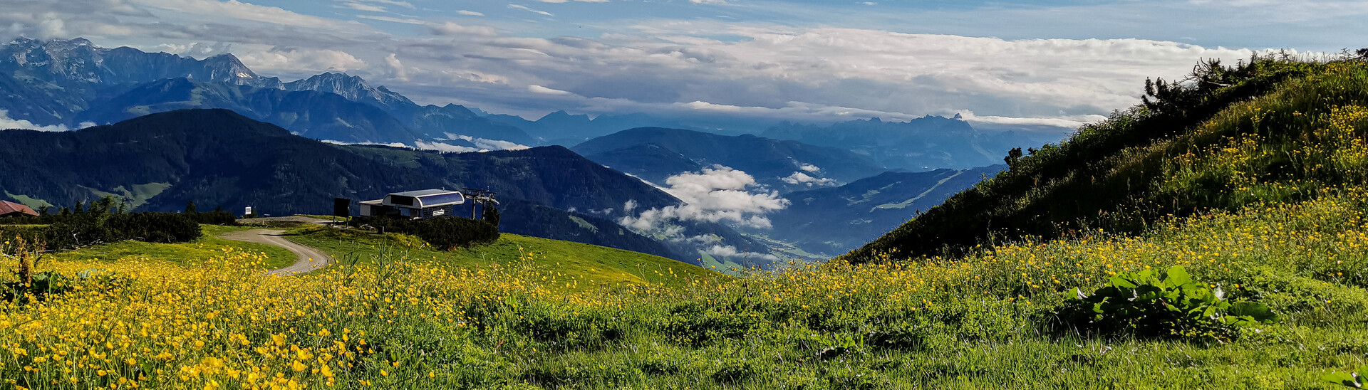 View of the mountain landscape of Snow Space in summer