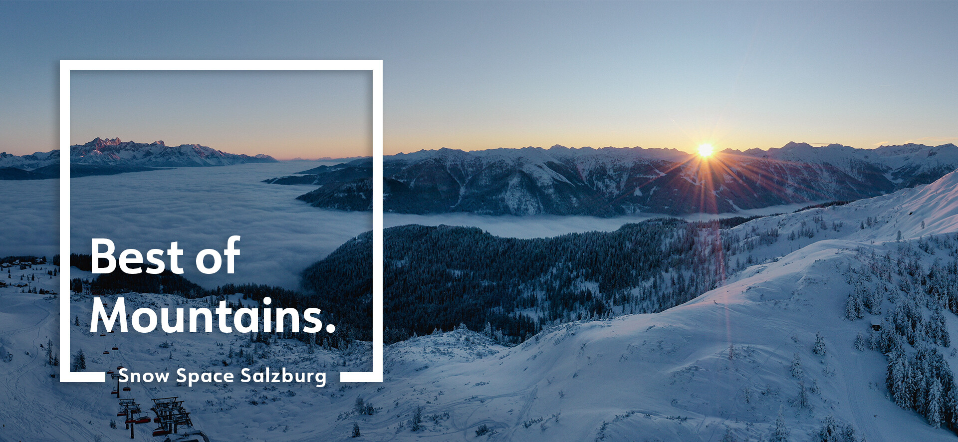 Panoramaaufnahme vom Skigebiet Snow Space Salzburg bei Sonnenuntergang